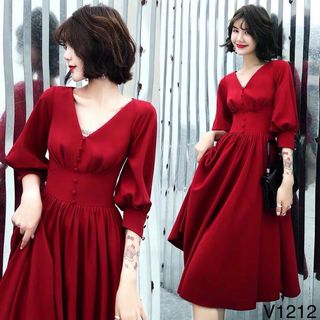 Đầm cổ tim tiểu thơ, tay phồng rất xinh, chất liệu thun cát hàn.