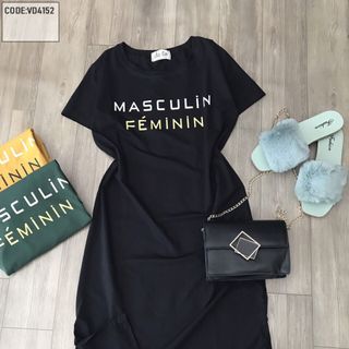 Đầm suông nữ in chữ - chất thun Thái mềm mịn