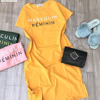 Đầm suông nữ in chữ - chất thun Thái mềm mịn