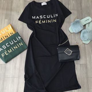 Đầm suông nữ in chữ - chất thun Thái mềm mịn