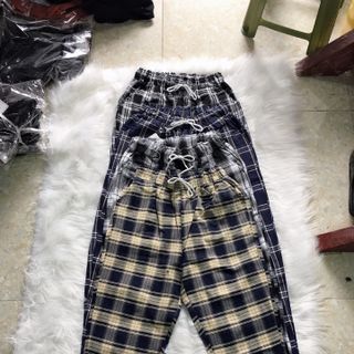 Quần baggy kẻ chất thô mềm