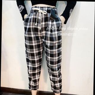 Quần baggy kẻ chất thô mềm