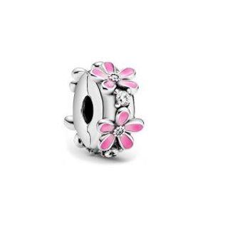 Charm clip hoa cúc hồng