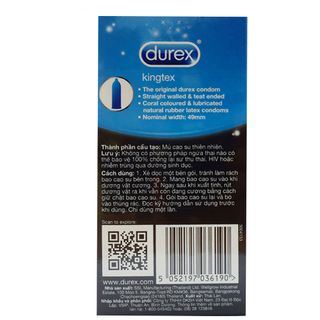 Bao Cao Su Size Nhỏ 49mm ôm Khít Durex Kingtex Thái 12c (Thái Lan)
