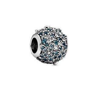 Charm pave đá xanh hoa cúc đá cz màu xanh trắng