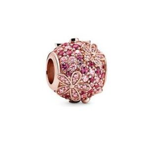 Charm pave đá hồng hoa cúc màu rose gold