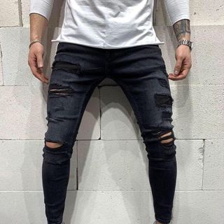 Quần Jean Dài Nam Was Rách Co Dãn Body