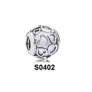 Charm glass tròn bọc bạc họa tiết tim S0402