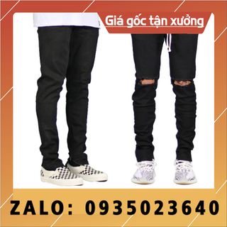 Quần jean đen nam trơn rách gối rẻ đẹp