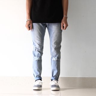 Quần jean xanh nam rách gối Pacsun