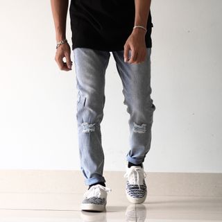 Quần jean xanh nam rách gối Pacsun