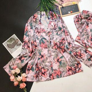 Đồ ngủ đồ bộ mặc nhà pijama tdqd hoa lá chất lụa hàng quảng châu siêu mềm mịn siêu đẹp giá sỉ