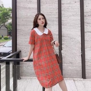 Váy bầu thiết kế dáng suông kẻ caro