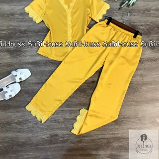 Đồ Bộ Lụa Satin Quần Dài Viền Ren