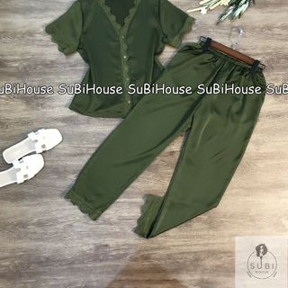 Đồ Bộ Lụa Satin Quần Dài Viền Ren