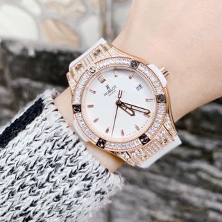 HUBLOT HỒNG DÂY CAO SU VỎ VÀNG