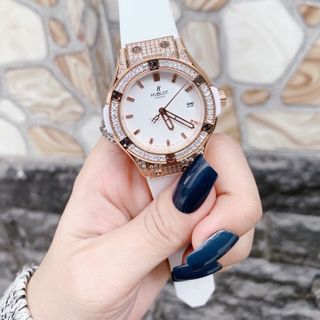 HUBLOT HỒNG DÂY CAO SU VỎ VÀNG