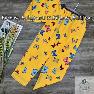 Đồ Bộ Pijama Lụa Quần Dài Họa Tiết Bướm