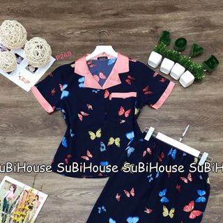 Đồ Bộ Pijama Lụa Quần Dài Họa Tiết Bướm
