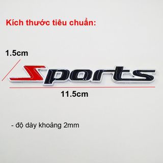 Tem chữ Sports kim loại dán ô tô