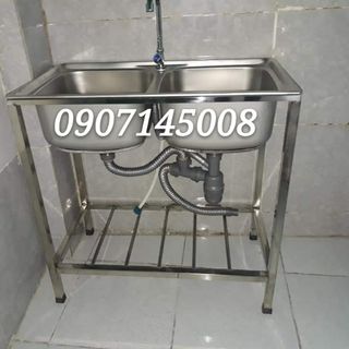 Bộ bồn rửa inox 2 hộc 43cm x 78cm