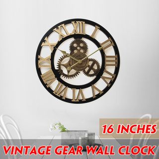 Đồng Hồ Gỗ Treo Tường Phong Cách Vintage Có Bánh răng Cưa Kiểu Châu Âu Sang Trọng