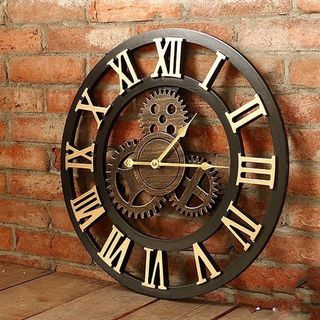 Đồng Hồ Gỗ Treo Tường Phong Cách Vintage Có Bánh răng Cưa Kiểu Châu Âu Sang Trọng