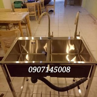 Bộ bồn đúc 2 hộc inox 304 45cm x 82cm