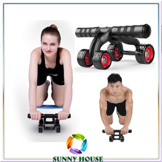 [TẶNG THẢM] Con lăn tập bụng cao cấp, con lăn 4 bánh - Sunny House