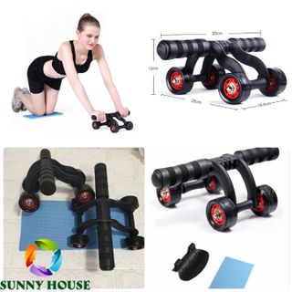 [TẶNG THẢM] Con lăn tập bụng cao cấp, con lăn 4 bánh - Sunny House