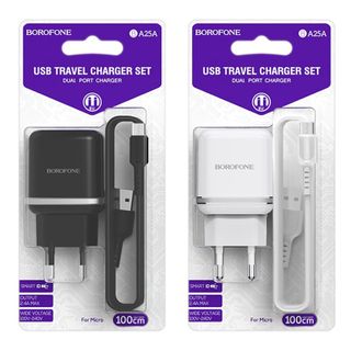 Bộ Cóc Cáp Sạc BA25A Borofone Cổng Micro - 2 Cổng USB