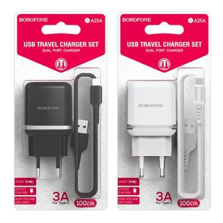 Bộ Cóc Cáp Sạc BA25A Borofone Cổng Type C - 2 Cổng USB