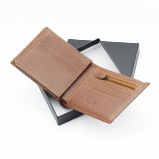 Bóp ví da nam AT Leather H71 màu vàng bò - bóp da bò thật