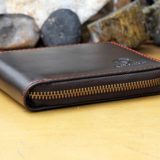 Bóp ví da nam AT Leather khóa kéo siêu bền màu nâu - bóp da bò thật