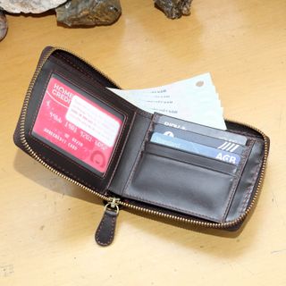 Bóp ví da nam AT Leather khóa kéo siêu bền màu nâu - bóp da bò thật