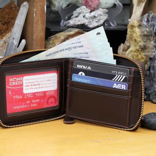 Bóp ví da nam AT Leather khóa kéo siêu bền màu nâu - bóp da bò thật