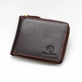Bóp ví da nam AT Leather khóa kéo siêu bền màu nâu - bóp da bò thật