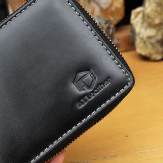 Bóp ví da nam AT Leather khóa kéo siêu bền màu đen - bóp da bò thật