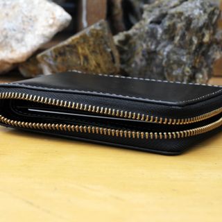 Bóp ví da nam AT Leather khóa kéo siêu bền màu đen - bóp da bò thật