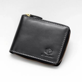 Bóp ví da nam AT Leather khóa kéo siêu bền màu đen - bóp da bò thật