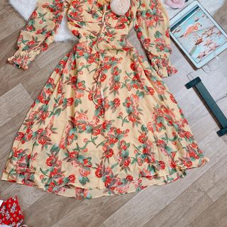 Đầm Hoa hàng QC chất voan 2 lớp