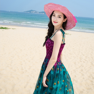 ĐẦM MAXI HỌA TIẾT CHIM CÔNG 01360S