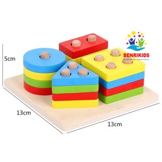 Đồ Chơi Bảng Chuỗi Thả Hình Bằng Gỗ Giúp Bé Học Phân Biệt Màu Sắc Hình Khối
