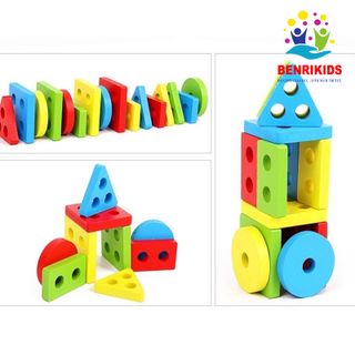 Đồ Chơi Bảng Chuỗi Thả Hình Bằng Gỗ Giúp Bé Học Phân Biệt Màu Sắc Hình Khối