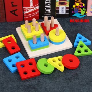 Đồ Chơi Bảng Chuỗi Thả Hình Bằng Gỗ Giúp Bé Học Phân Biệt Màu Sắc Hình Khối
