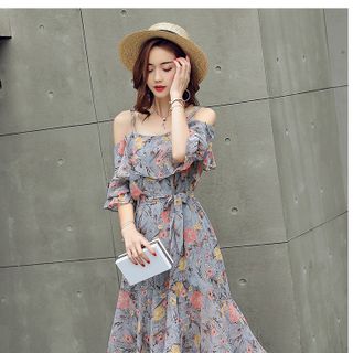ĐẦM SUÔNG HOA TRỄ VAI 01503S