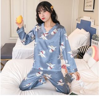 Bộ Đồ ngủ pijama nữ quần dài tay dài chất lụa cao cấp