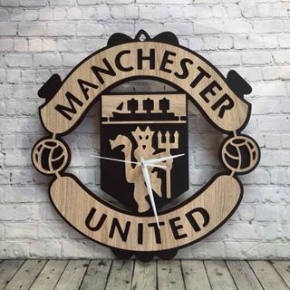 Đồng Hồ Treo Tường Gỗ Khắc Hình Logo CLB Manchester United -MU