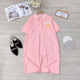 Đầm thun P O L O hoa cúc nút viền bèo