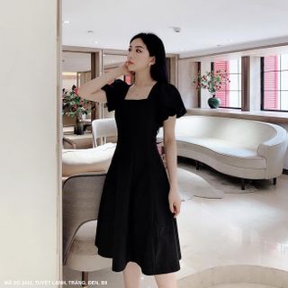 ĐẦM XÒE CỔ VUÔNG TAY NGẮN DÚN